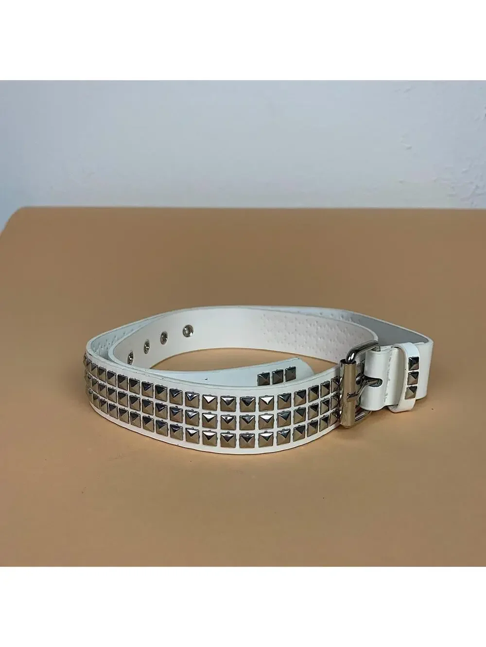 Vintage Y2K White Punk Studded Diamond Belt